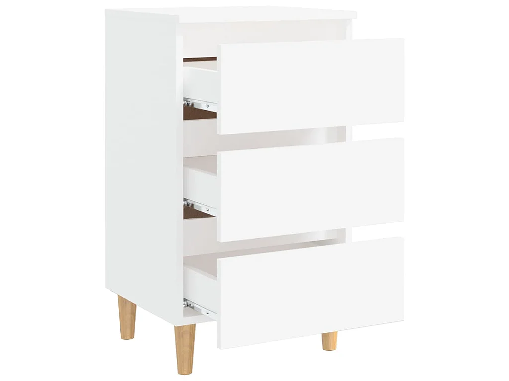 Table de chevet avec pieds en bois solide Blanc 40x35x69 cm