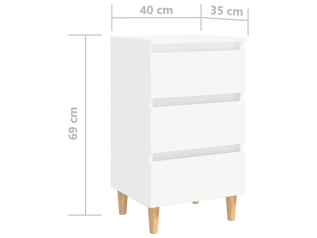 Table de chevet avec pieds en bois solide Blanc 40x35x69 cm