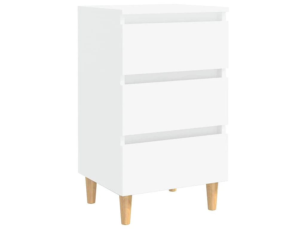 Table de chevet avec pieds en bois solide Blanc 40x35x69 cm