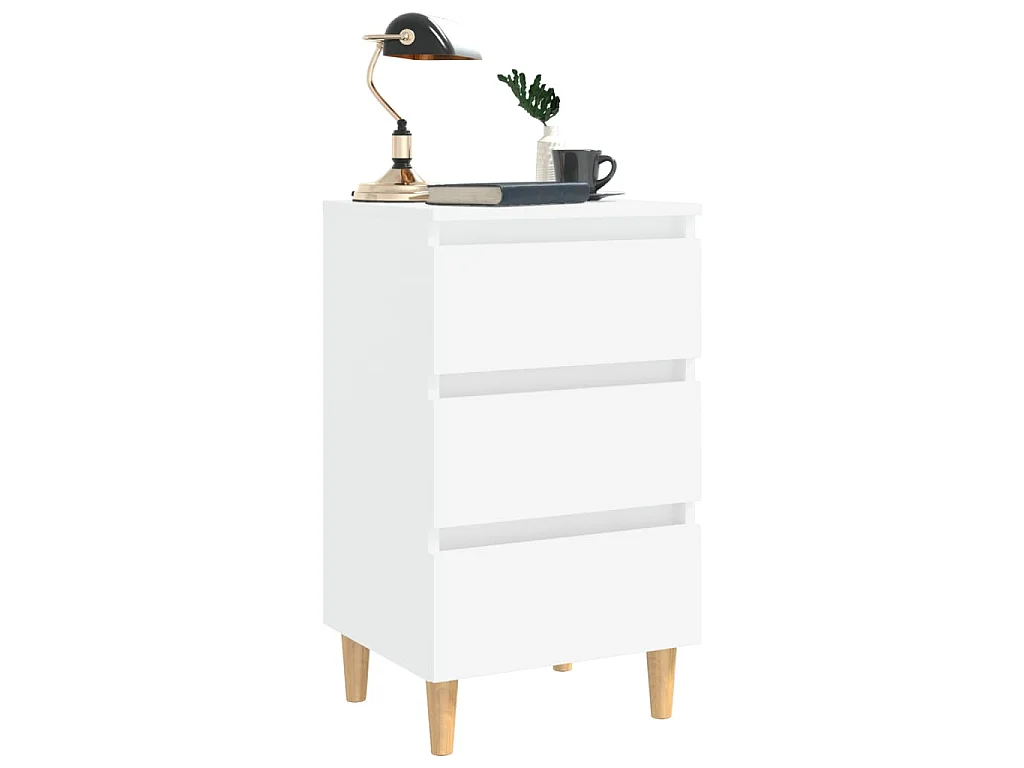 Table de chevet avec pieds en bois solide Blanc 40x35x69 cm