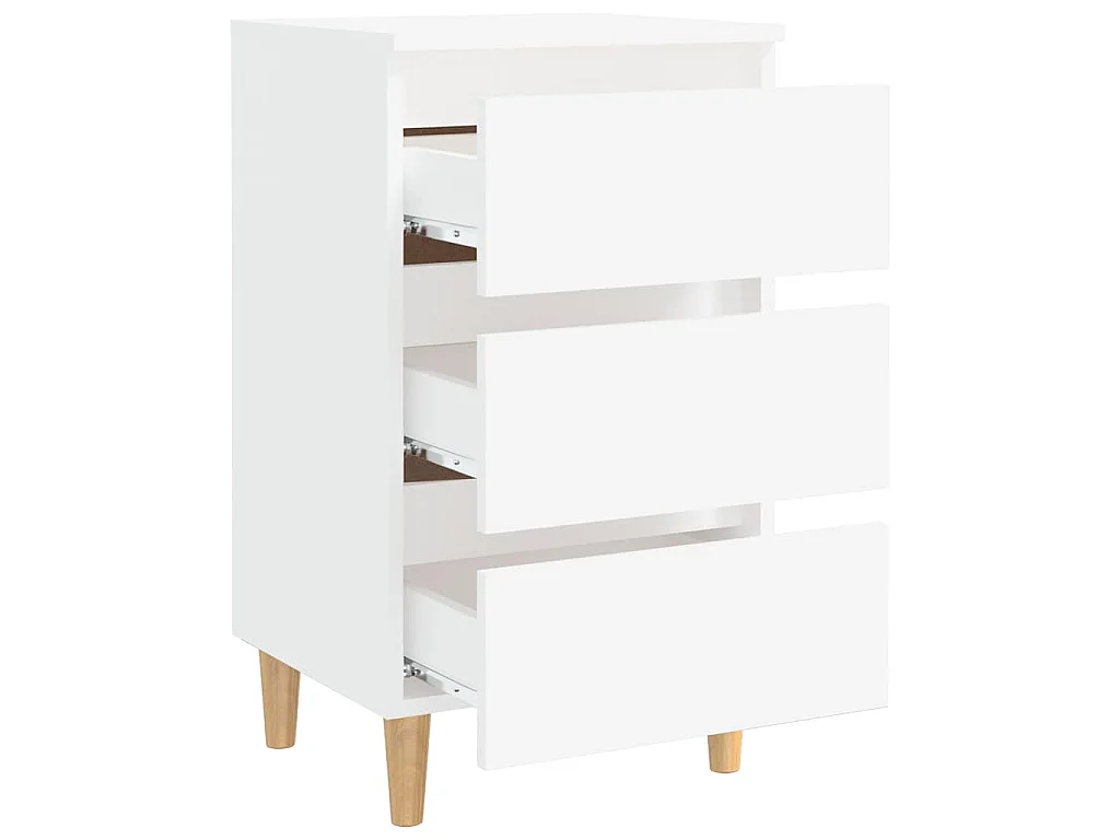 Table de chevet avec pieds en bois solide Blanc 40x35x69 cm