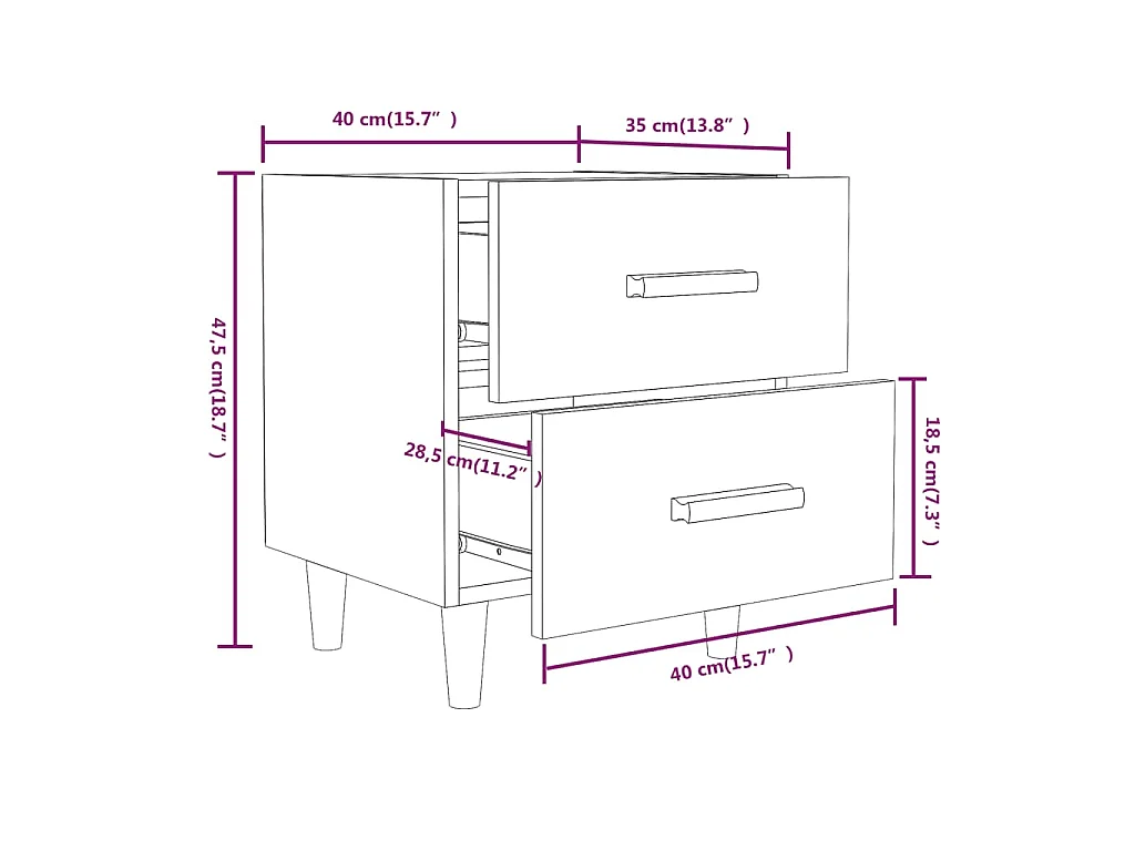 Nachtkastjes 2 st 40x35x47,5 cm betongrijs