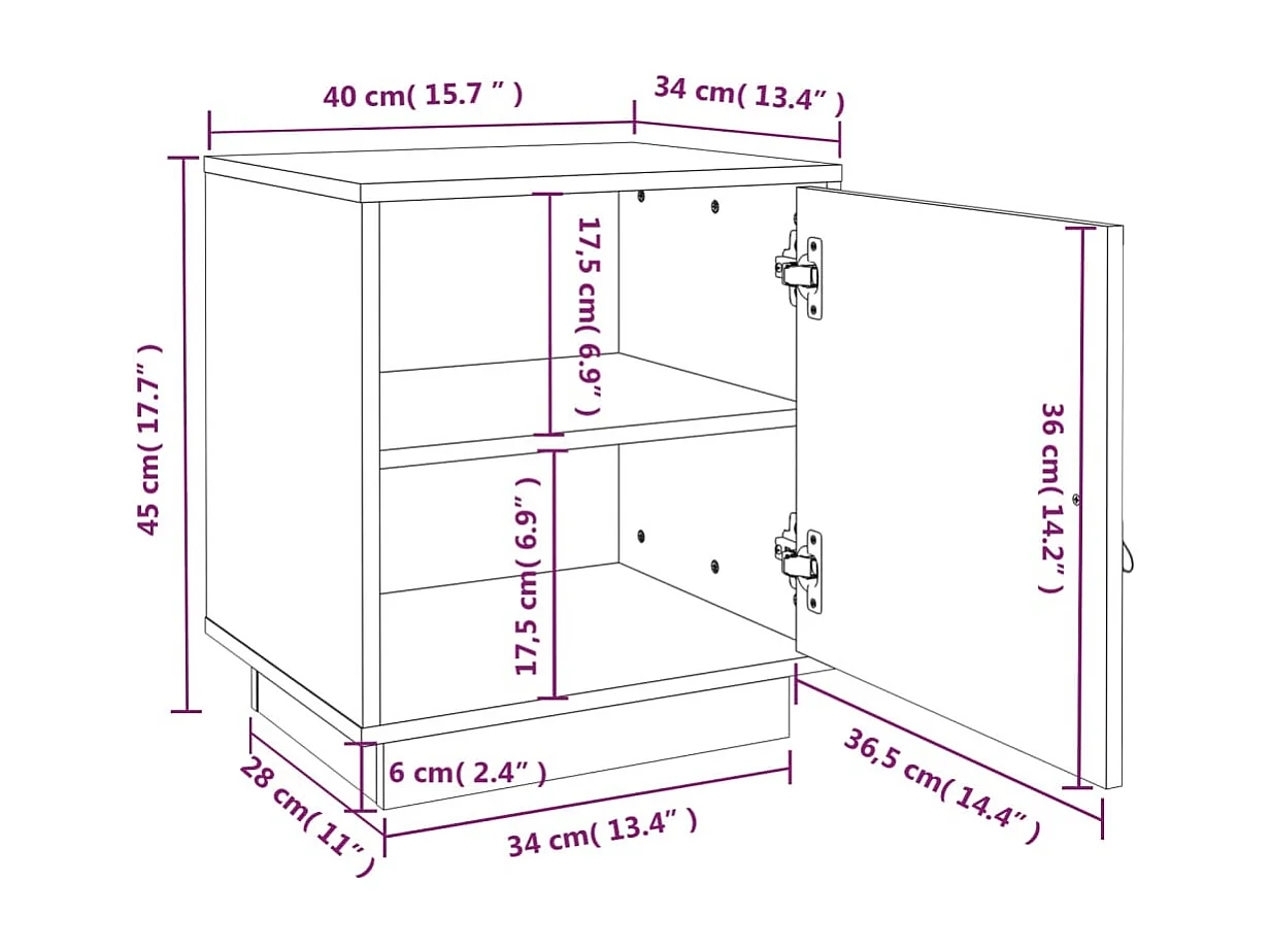 Tables de chevet 2 pcs 40x34x45 cm Bois de pin massif