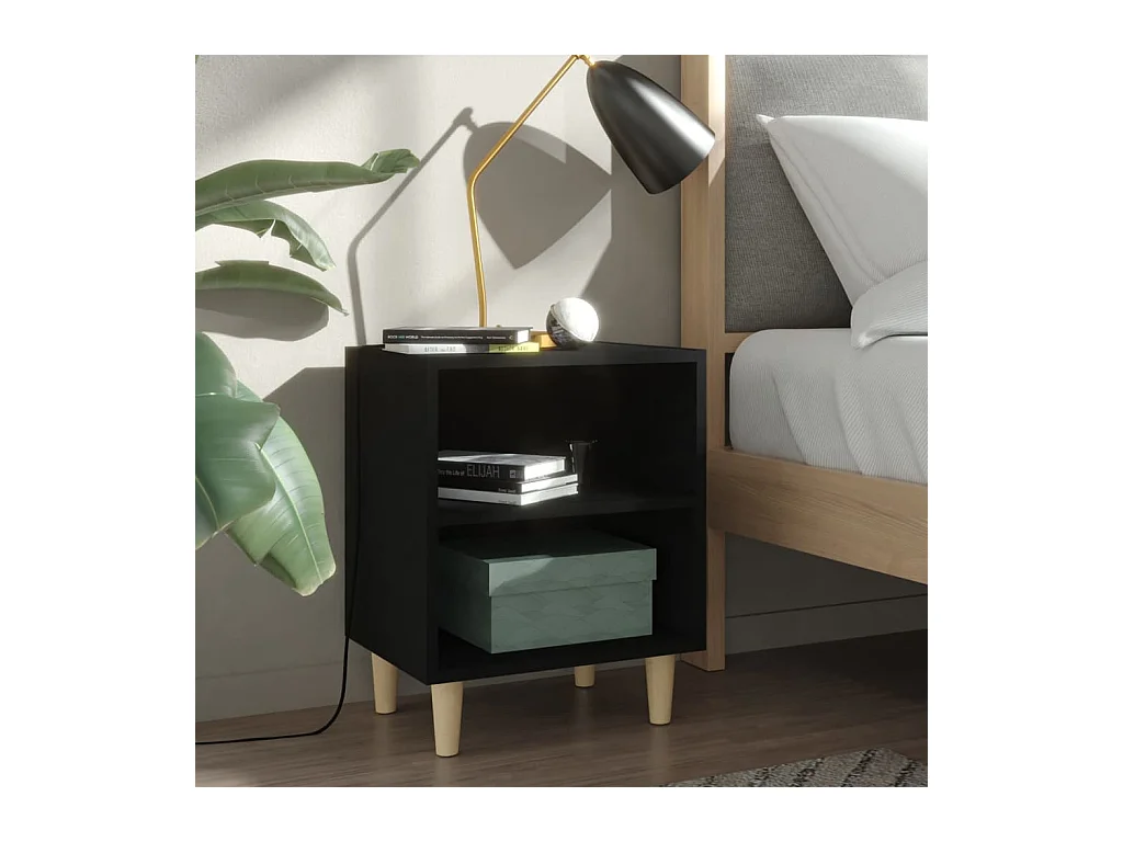 Table de chevet avec pieds en bois massif Noir 40x30x50 cm