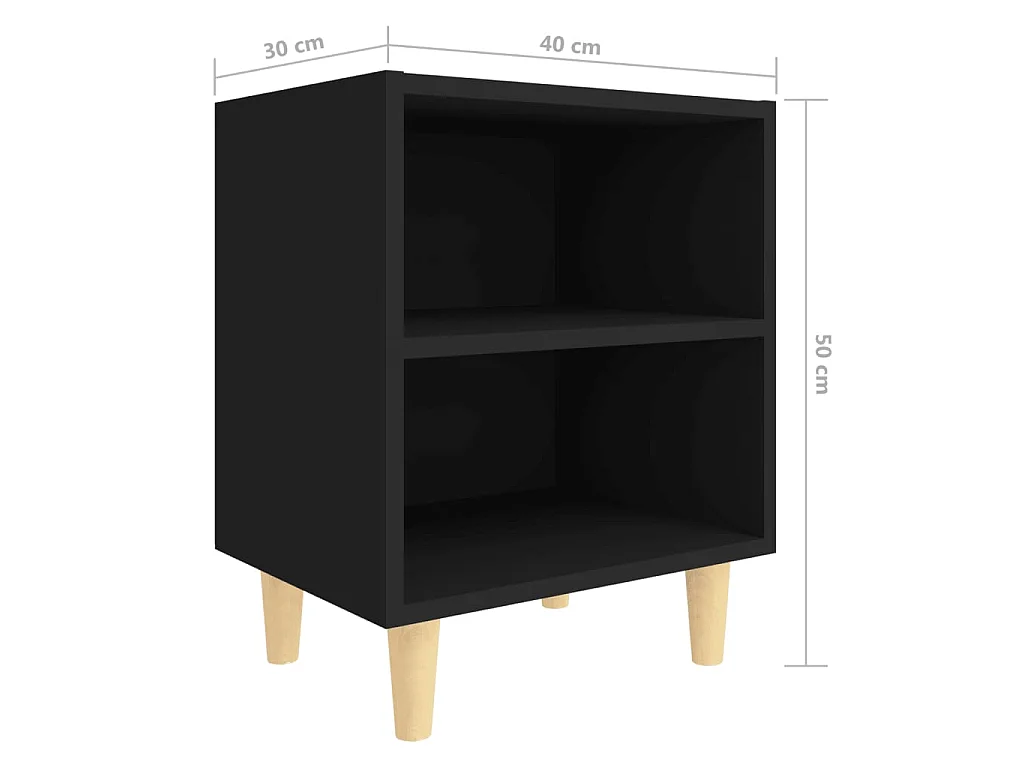 Table de chevet avec pieds en bois massif Noir 40x30x50 cm