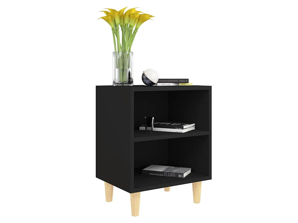 Table de chevet avec pieds en bois massif Noir 40x30x50 cm