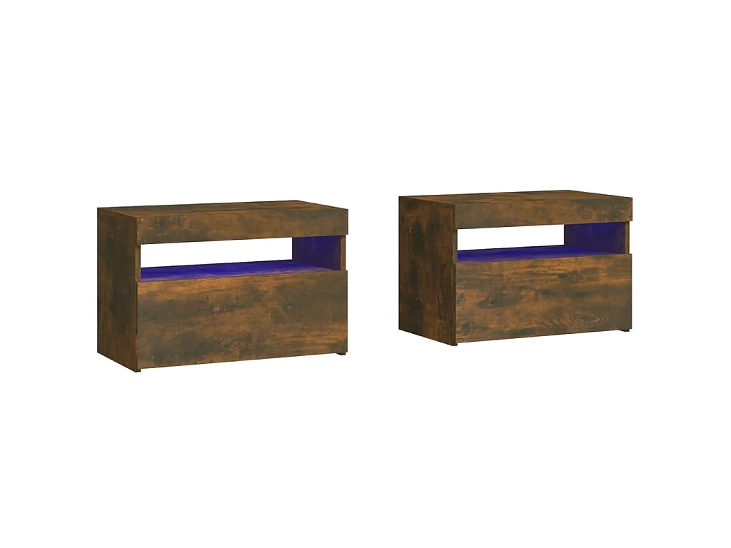 Tables de chevet 2 pcs et lumières LED Chêne fumé 60x35x40 cm