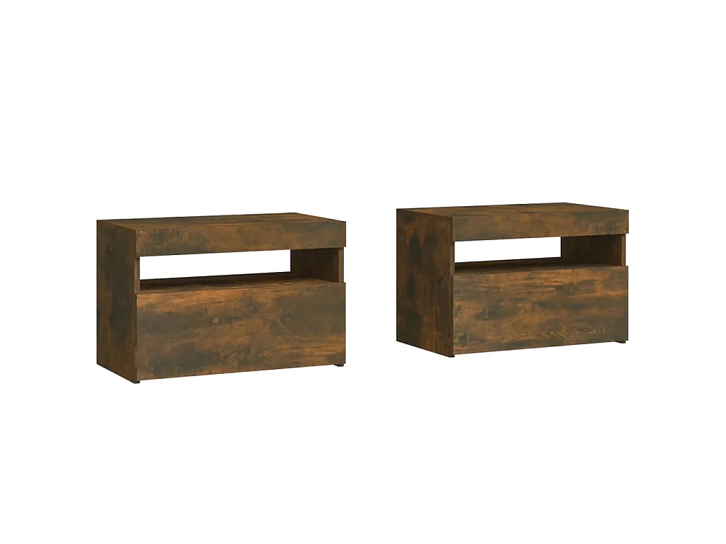 Comodini 2 pz con Luci LED Rovere Fumo 60x35x40 cm