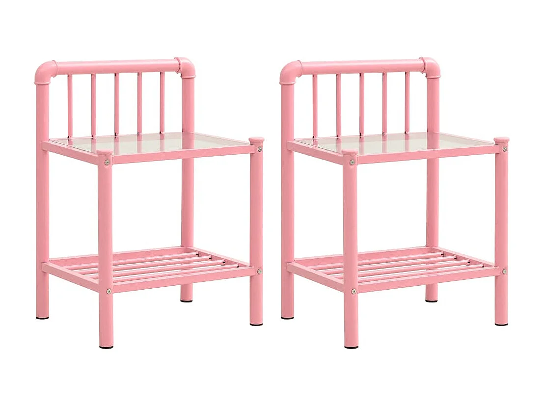 Mesas de cabeceira 2 pcs metal rosa e vidro transparente