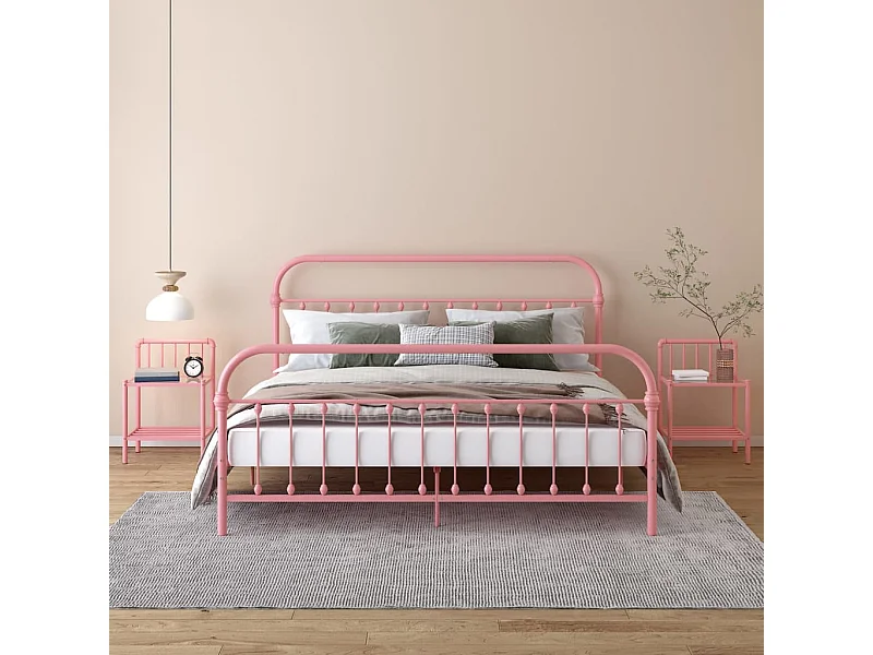 Comodini 2 pz Rosa e Trasparente in Metallo e Vetro