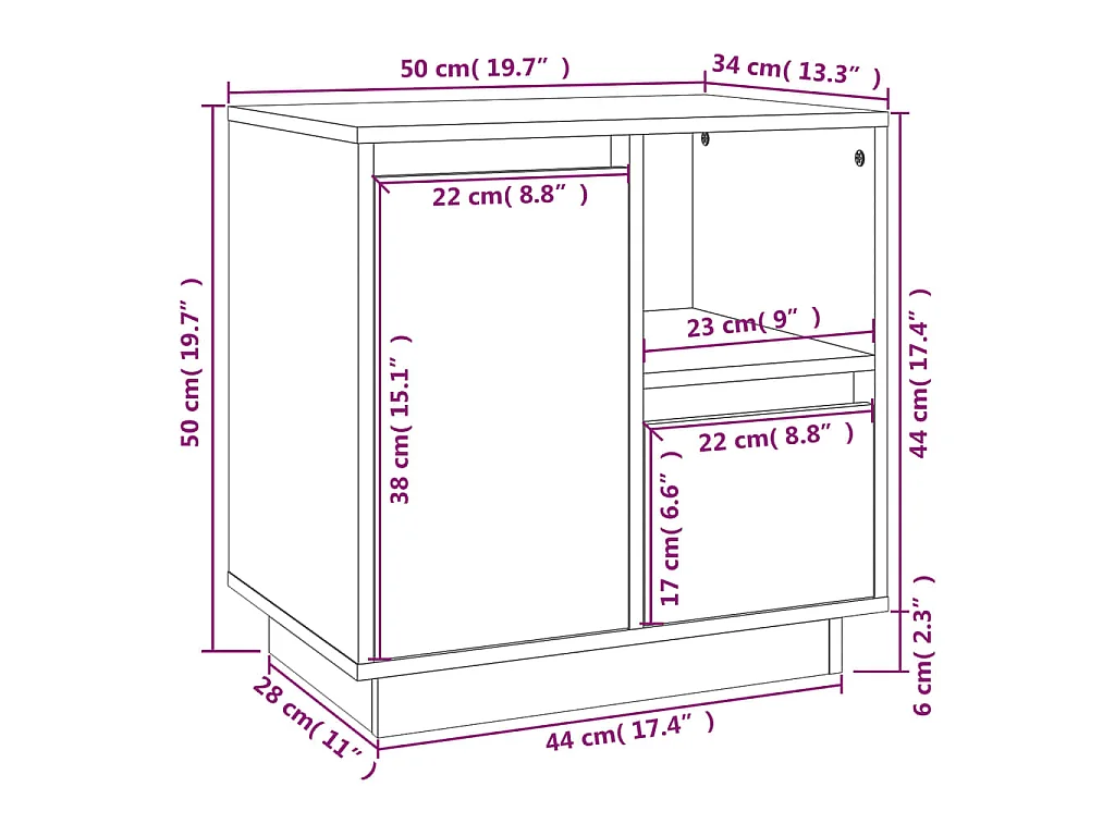 Table de chevet 50x34x50 cm Bois de pin massif