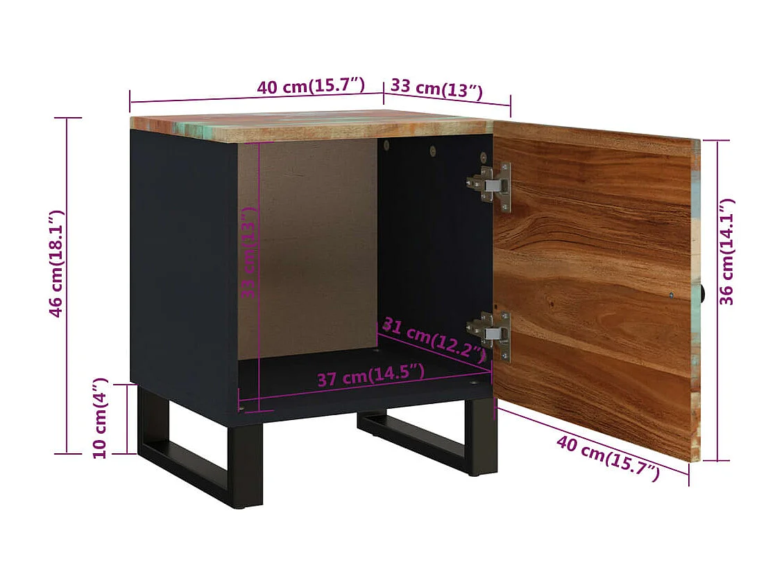 Nachtkastje 40x33x46 cm massief gerecycled hout