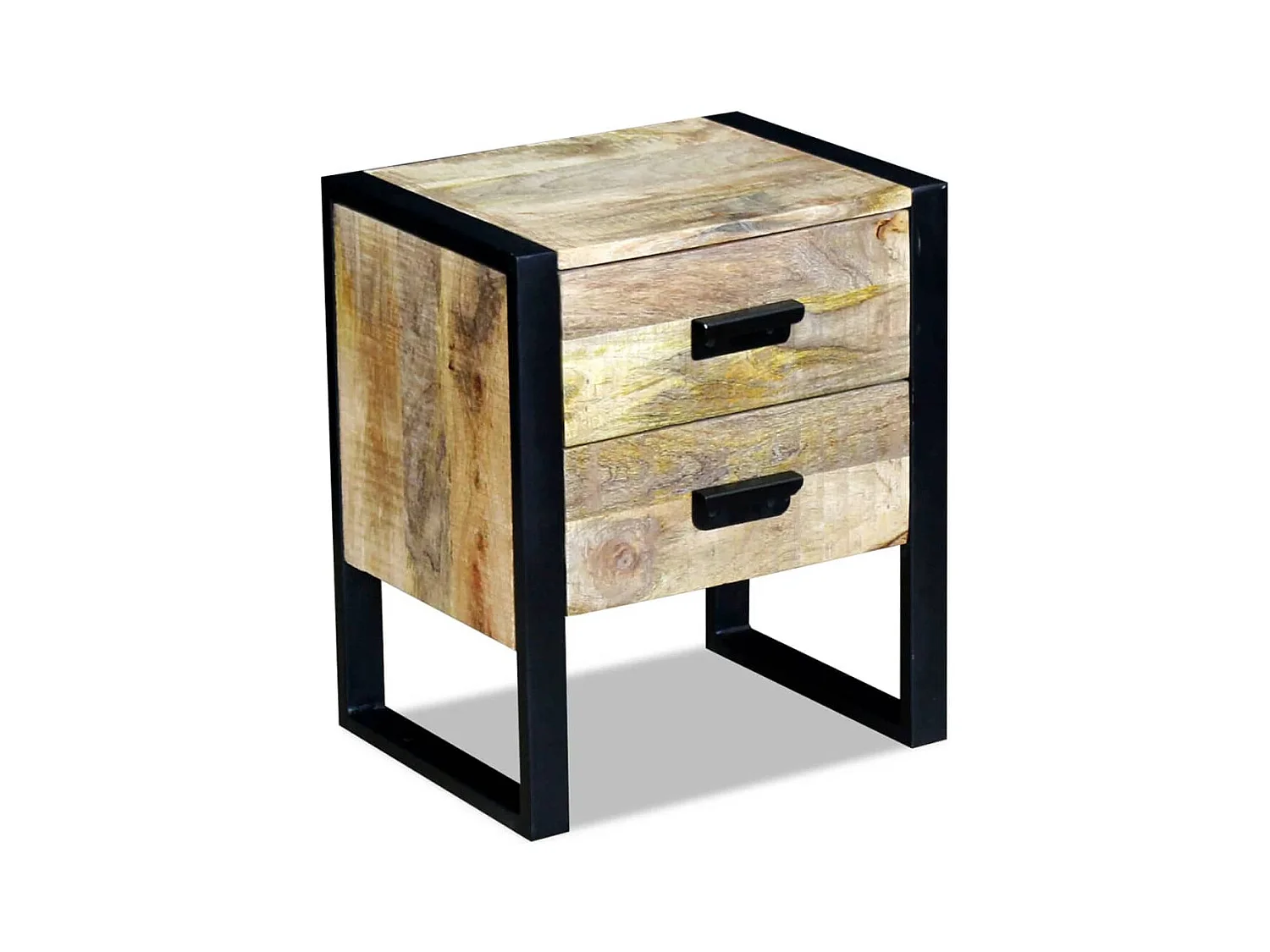 Tavolino con 2 Cassetti in Legno Massello di Mango 43x33x51 cm