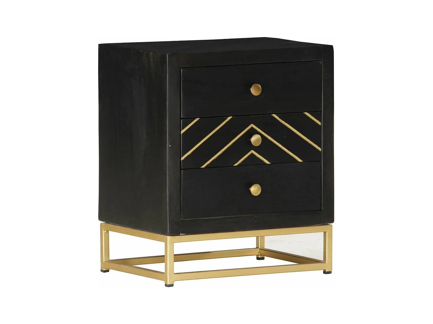 Table de chevet Noir et doré 40x30x50cm Bois de manguier massif