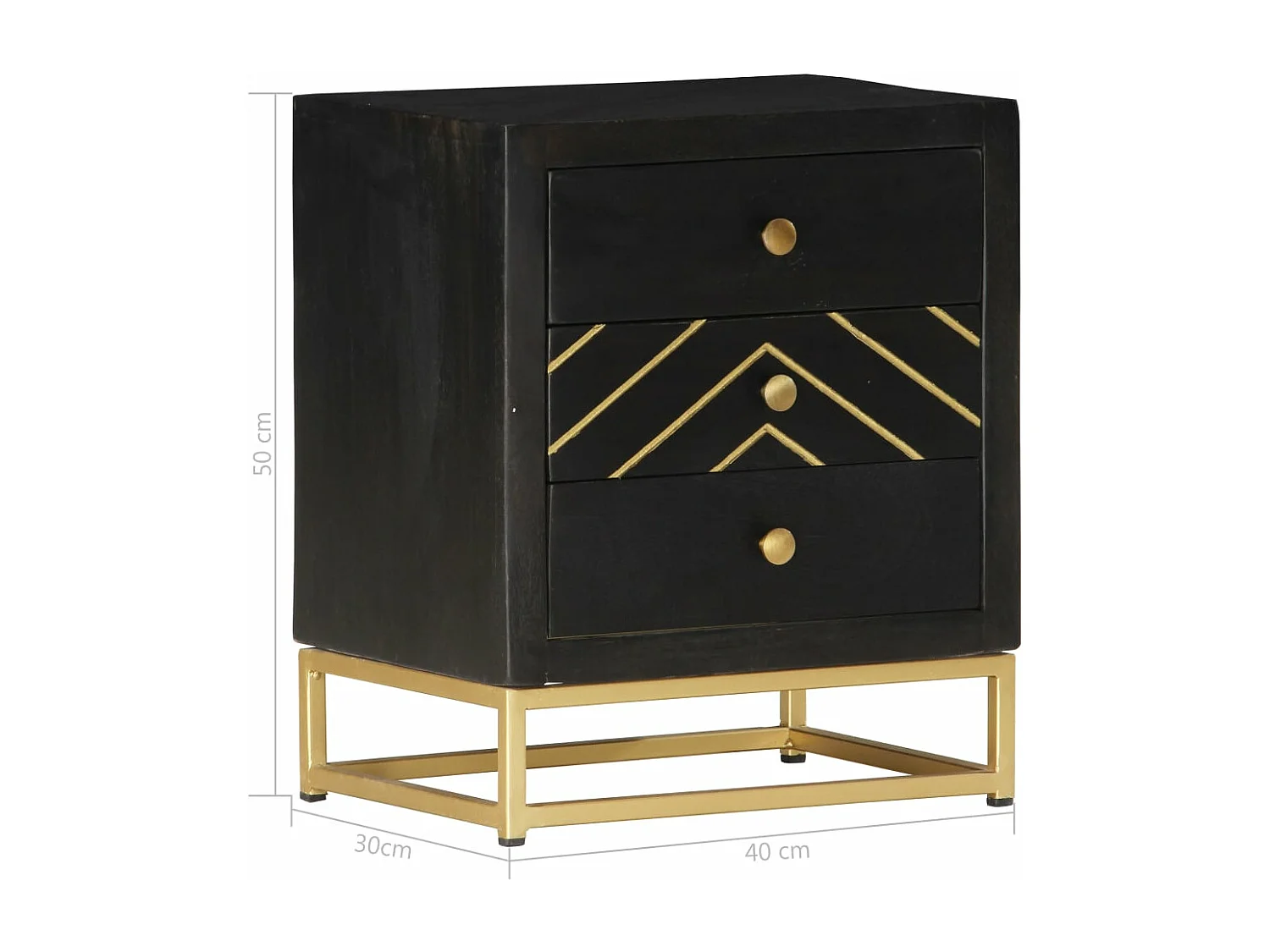 Table de chevet Noir et doré 40x30x50cm Bois de manguier massif