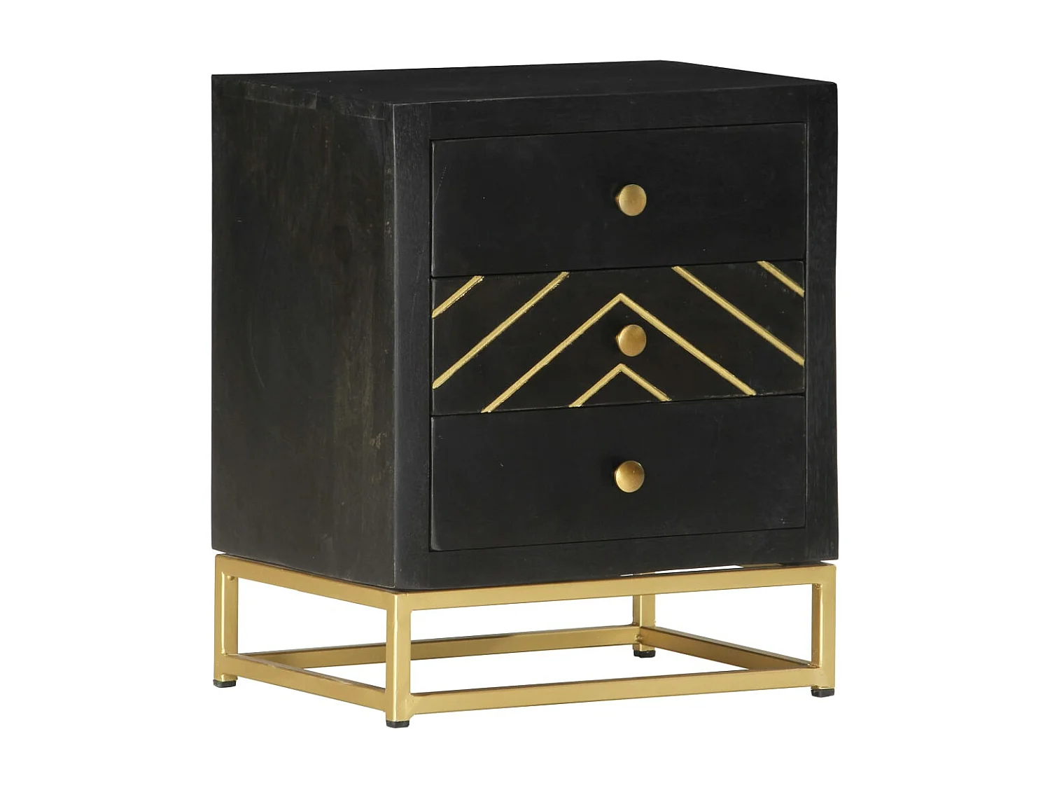Table de chevet Noir et doré 40x30x50cm Bois de manguier massif