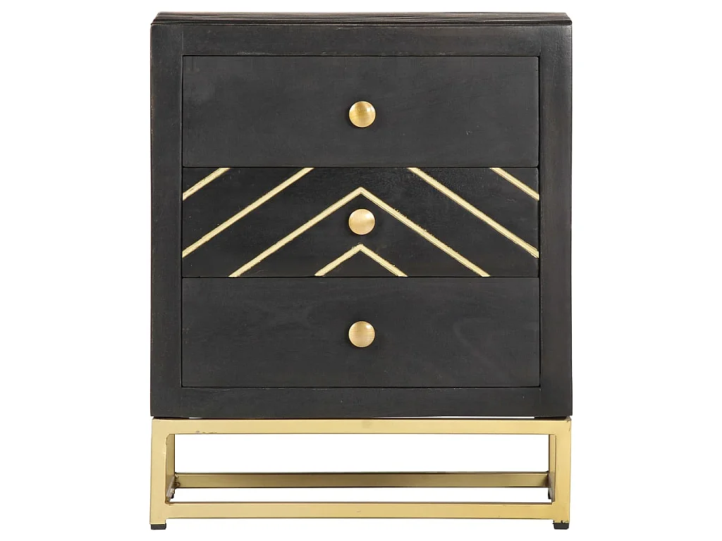 Nachttisch Schwarz und Golden 40 x 30 x 50 cm Mango Massivholz