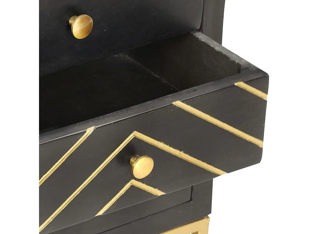 Nachttisch Schwarz und Golden 40 x 30 x 50 cm Mango Massivholz