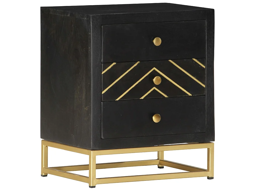 Nachttisch Schwarz und Golden 40 x 30 x 50 cm Mango Massivholz