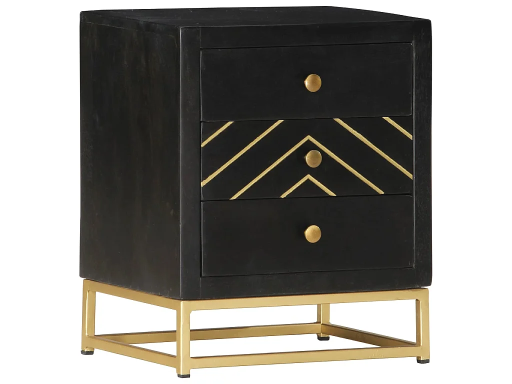 Nachttisch Schwarz und Golden 40 x 30 x 50 cm Mango Massivholz