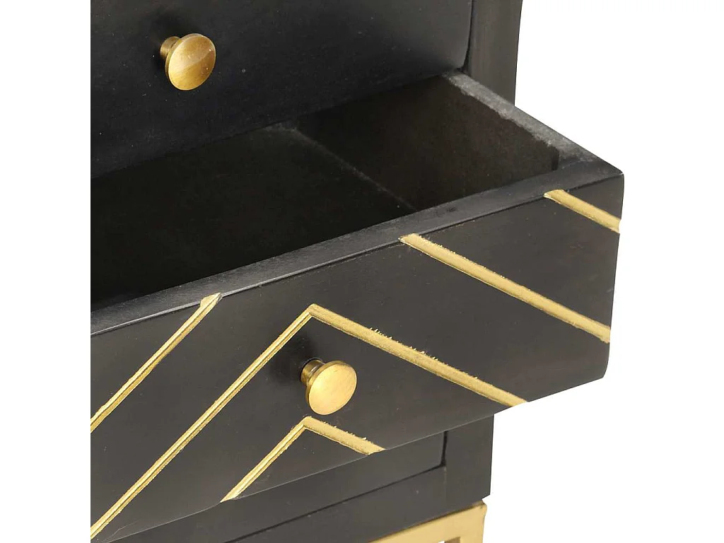 Nachttisch Schwarz und Golden 40 x 30 x 50 cm Mango Massivholz