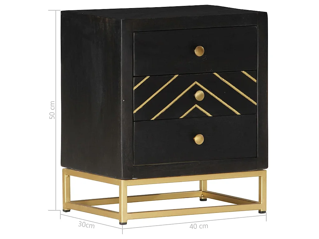 Nachttisch Schwarz und Golden 40 x 30 x 50 cm Mango Massivholz