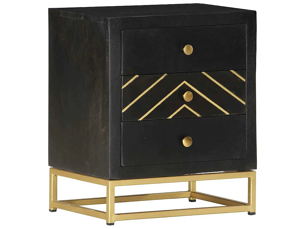 Nachttisch Schwarz und Golden 40 x 30 x 50 cm Mango Massivholz
