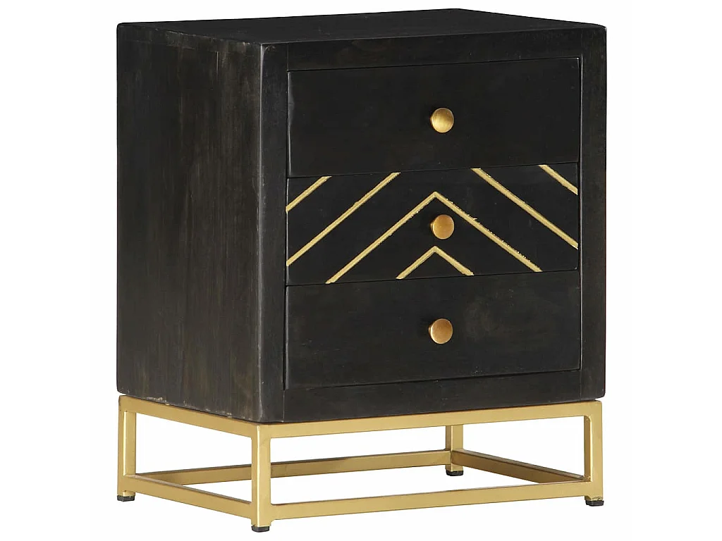 Nachttisch Schwarz und Golden 40 x 30 x 50 cm Mango Massivholz