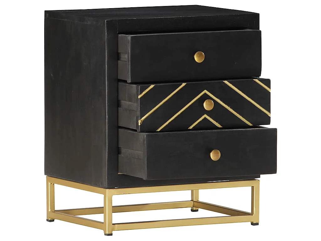 Nachttisch Schwarz und Golden 40 x 30 x 50 cm Mango Massivholz
