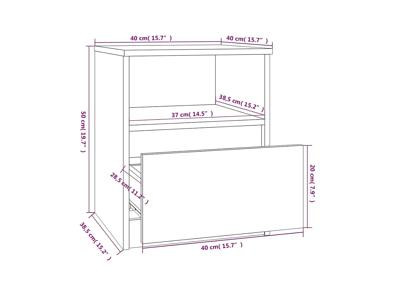 Table de chevet sonoma gris 40x40x50 cm bois d'ingénierie