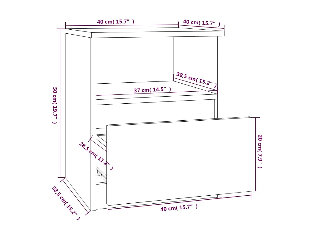Table de chevet sonoma gris 40x40x50 cm bois d'ingénierie