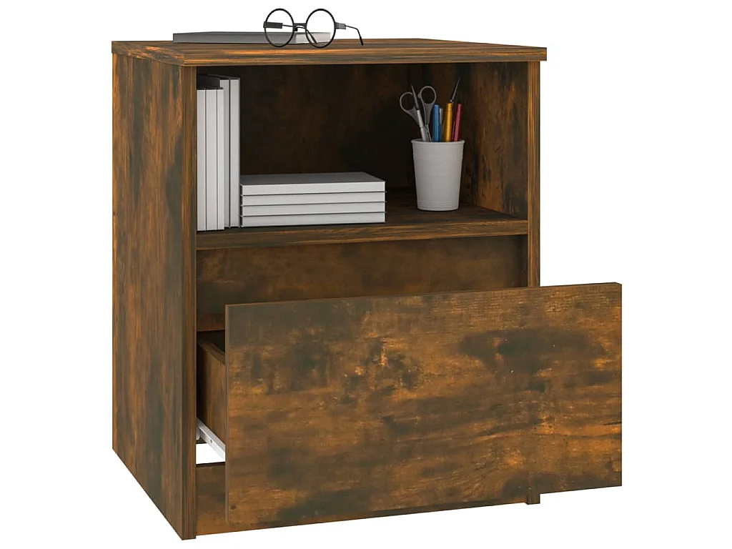 Table de chevet chêne fumé 40x40x50 cm bois d'ingénierie