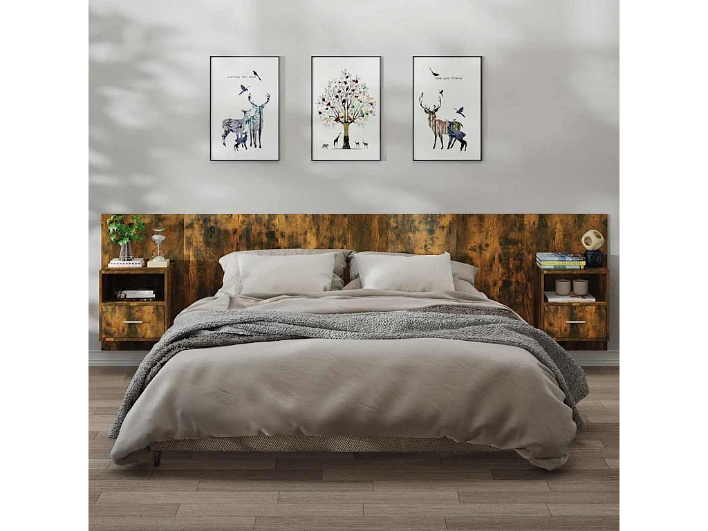 Tables de chevet murales 2 pcs Chêne fumé