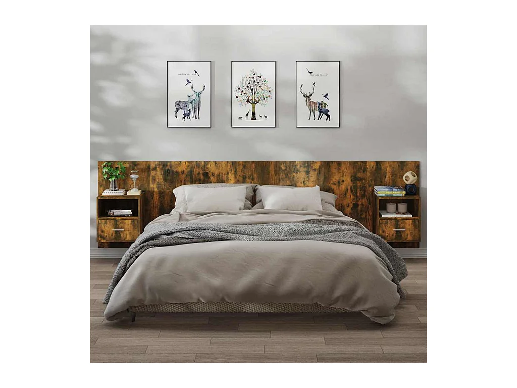 Tables de chevet murales 2 pcs Chêne fumé