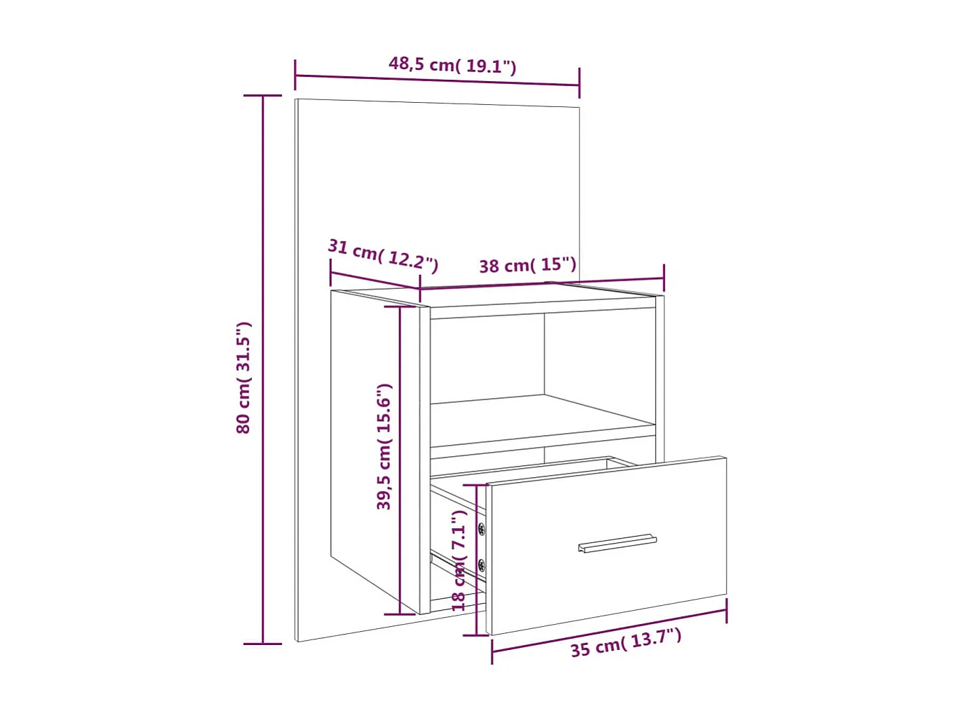 Comodini a Muro 2 pz Rovere Fumo