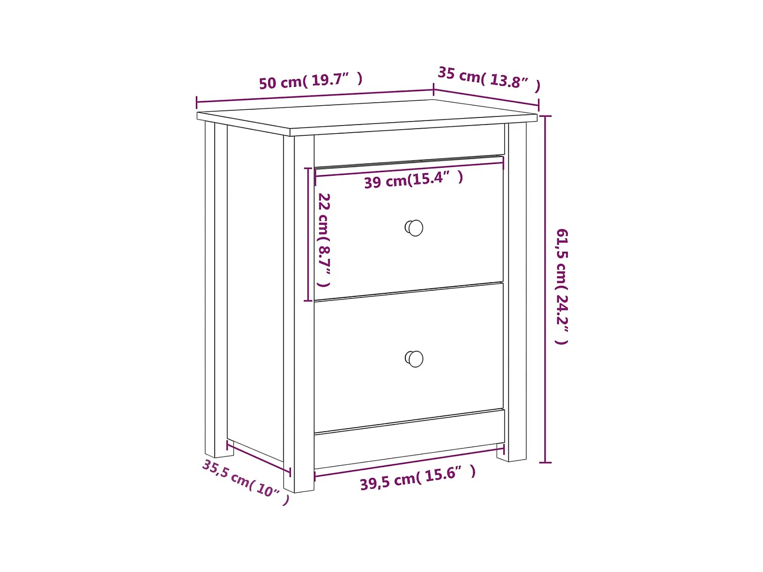 Comodini 2 pz 50x35x61,5 cm in Legno Massello di Pino