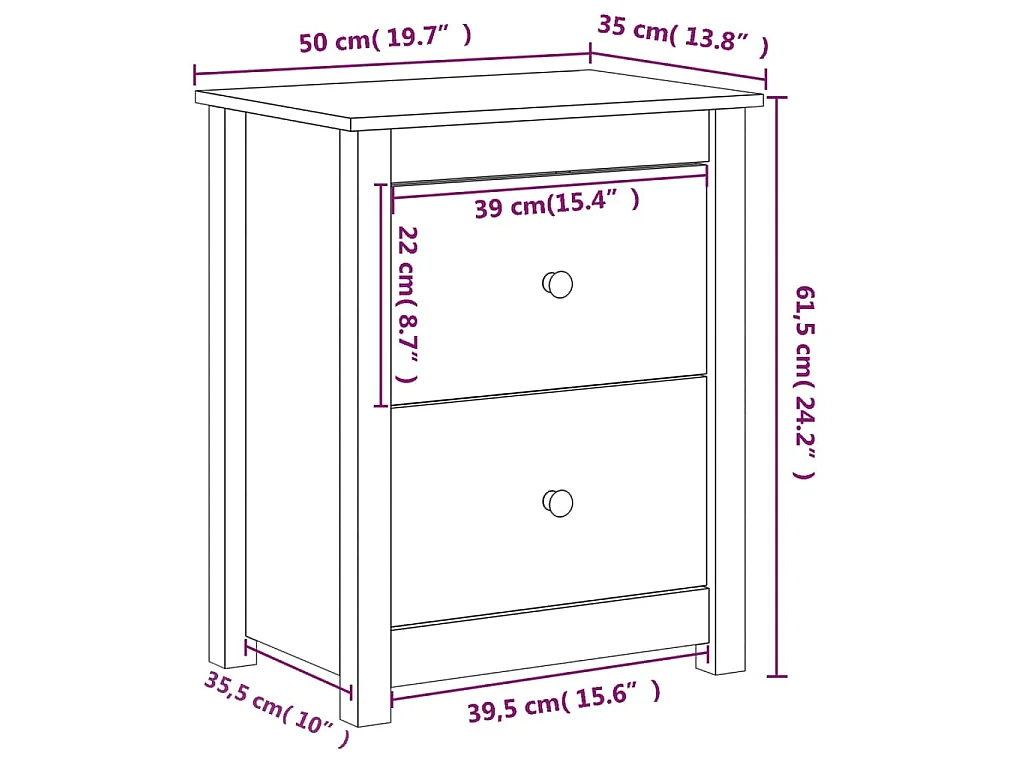 Comodini 2 pz 50x35x61,5 cm in Legno Massello di Pino
