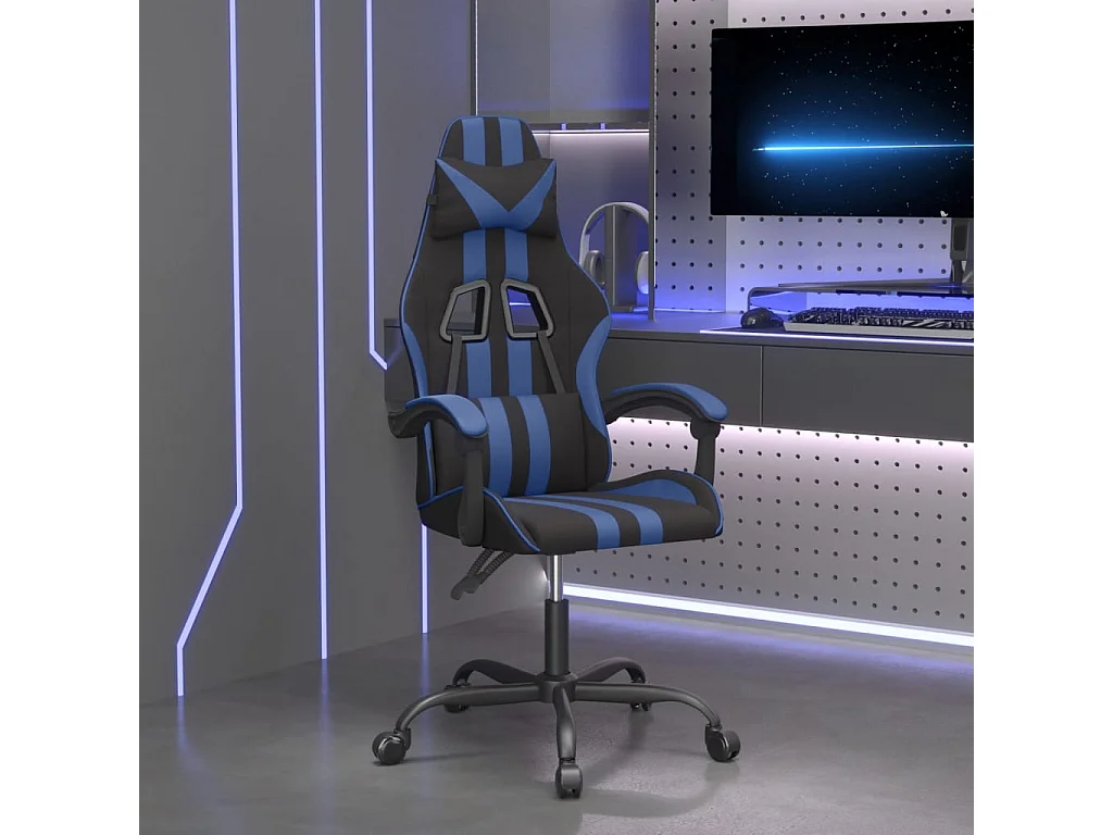 Cadeira gaming giratória couro artificial preto e azul