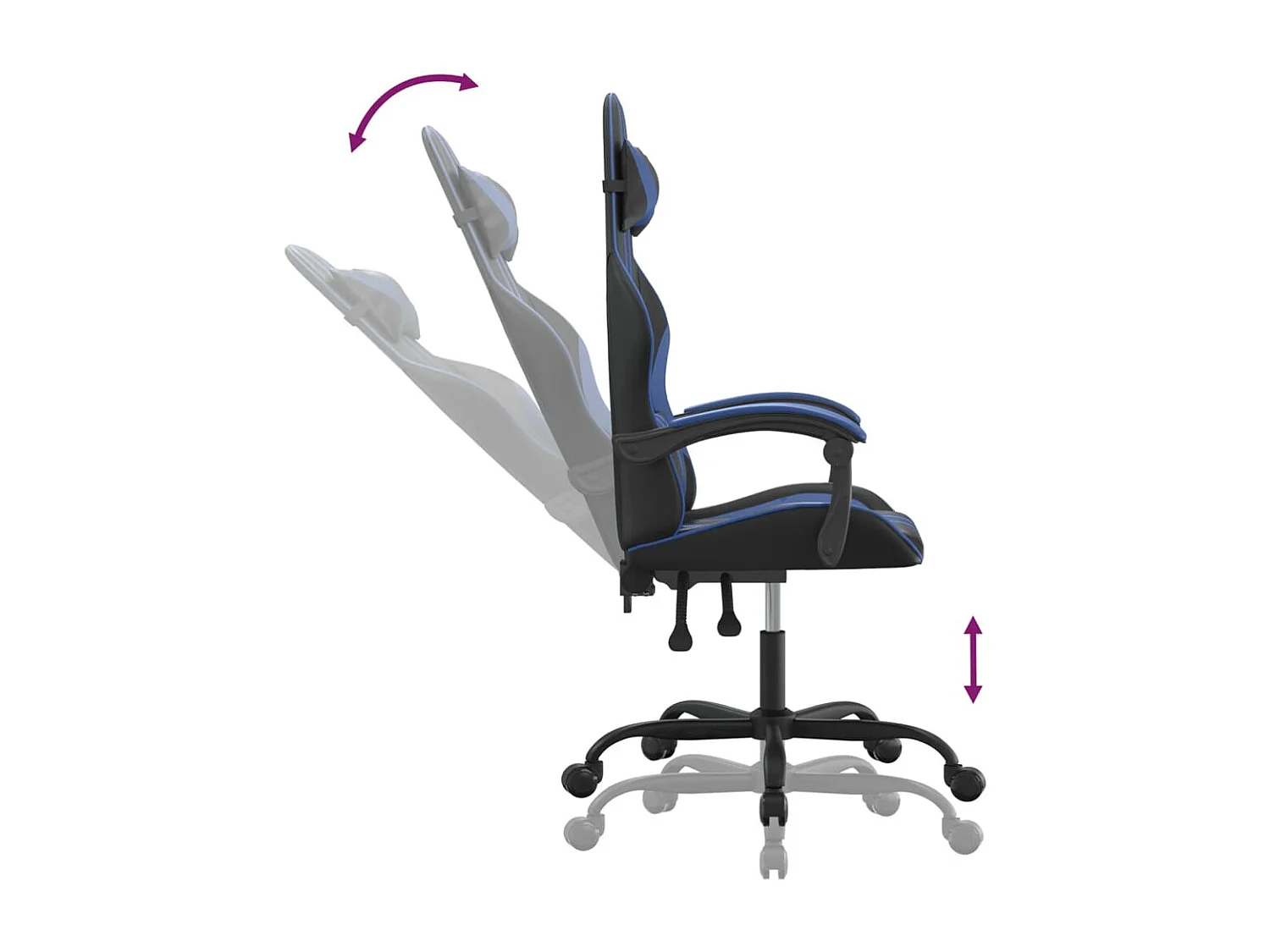 Cadeira gaming giratória couro artificial preto e azul