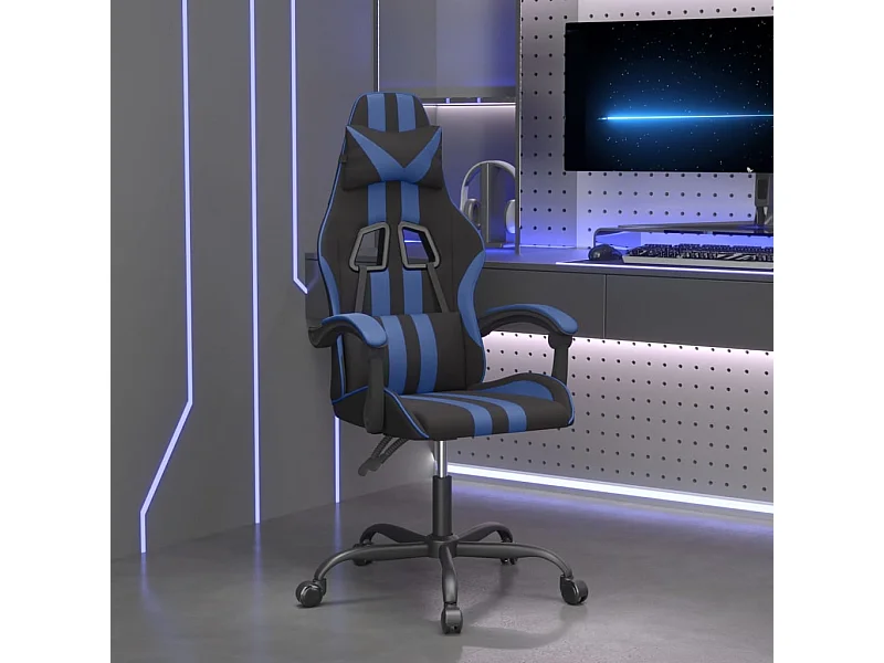 Chaise de jeu pivotante Noir et bleu Similicuir