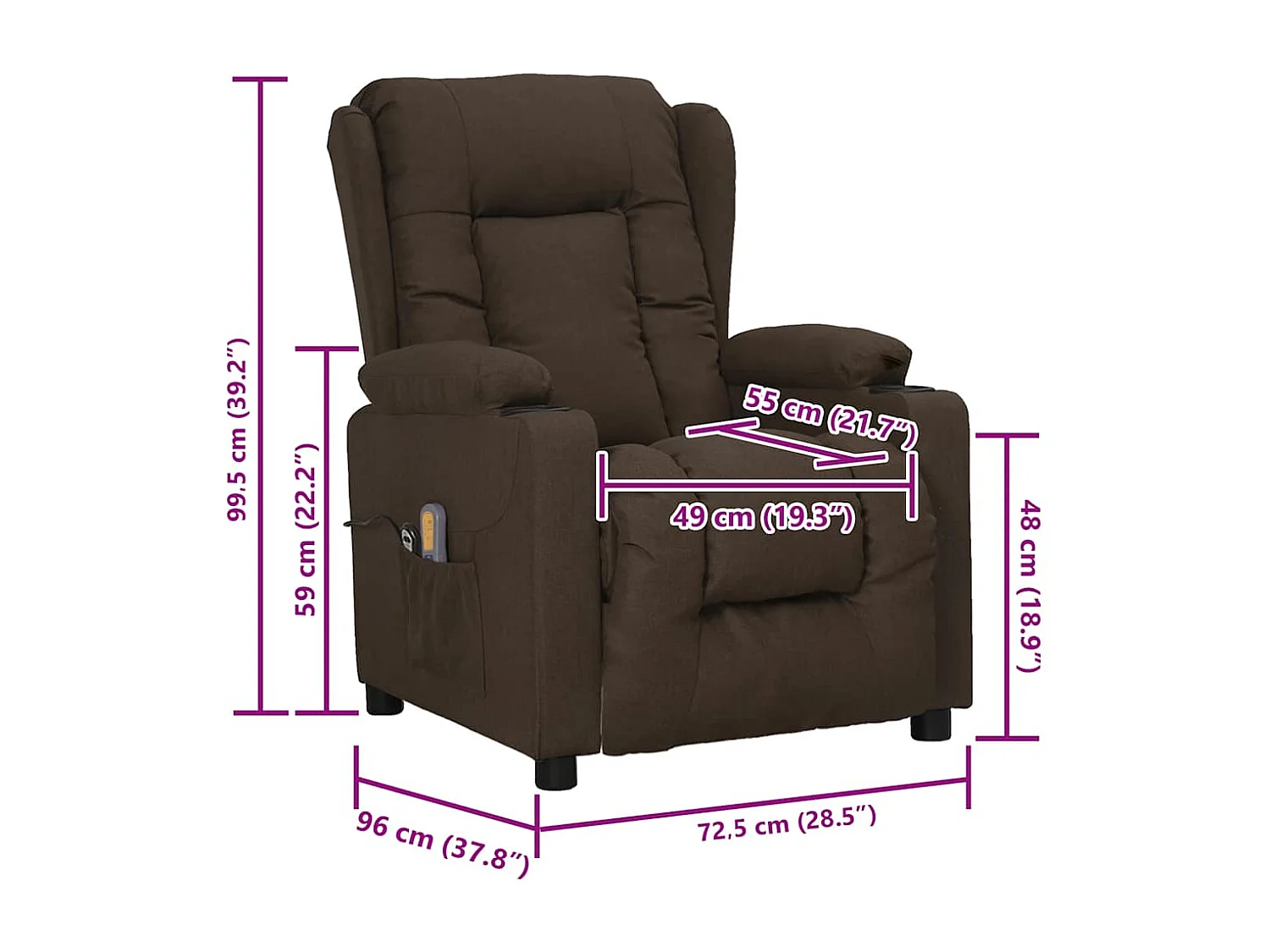 Silla de masaje elevable de tela marrón oscuro