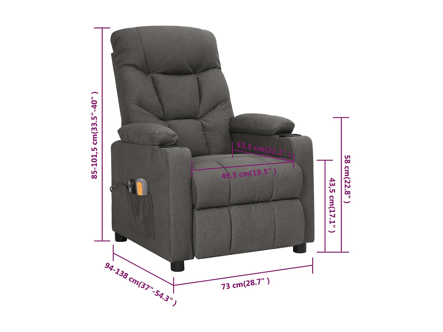 Massagesessel Elektrisch Dunkelgrau Stoff