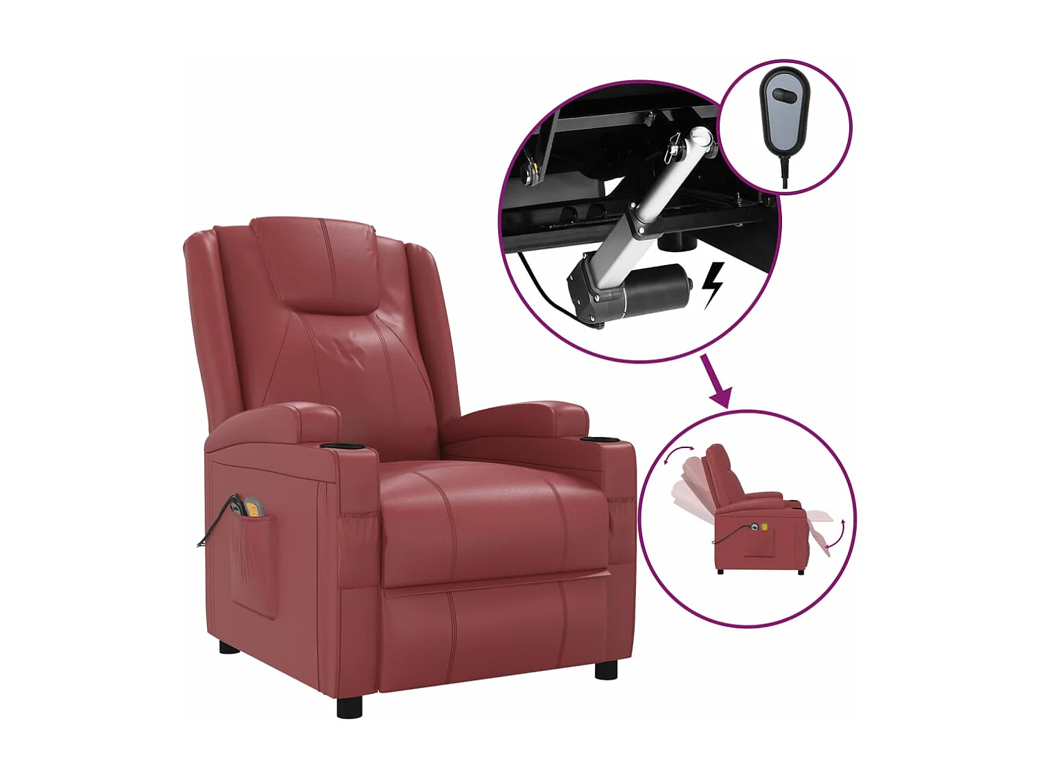 Poltrona de massagens elétrica couro artificial vermelho tinto