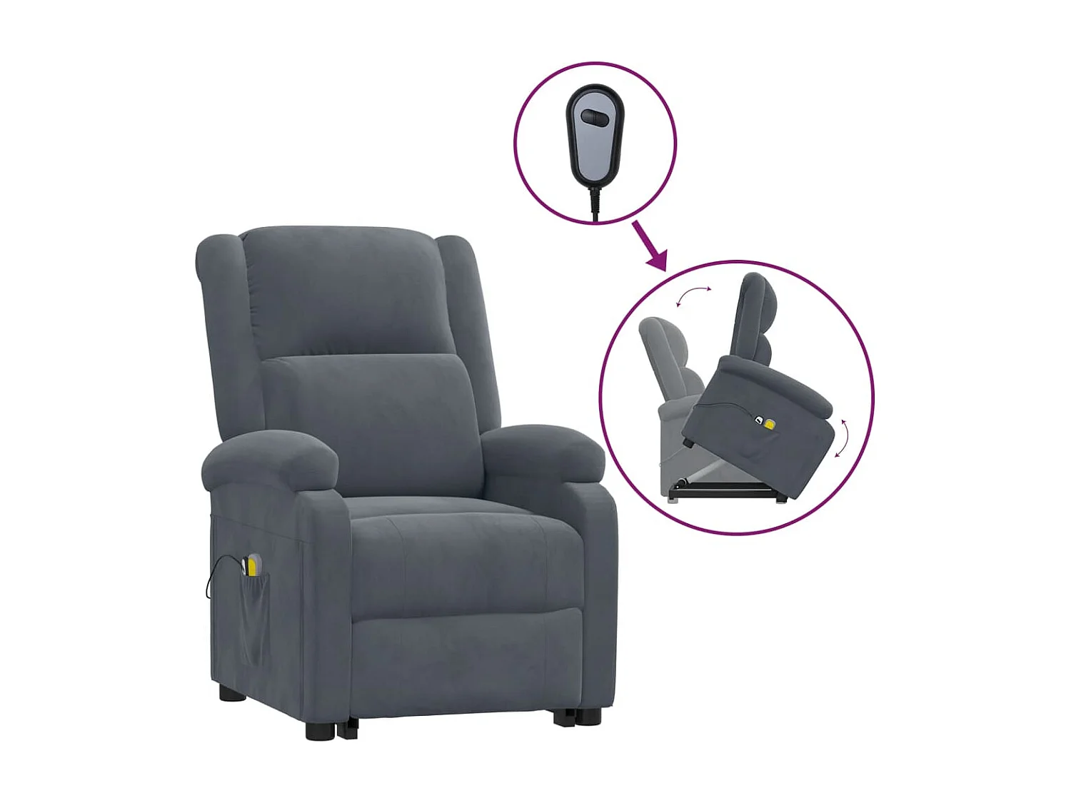 Fauteuil de massage Gris foncé Velours