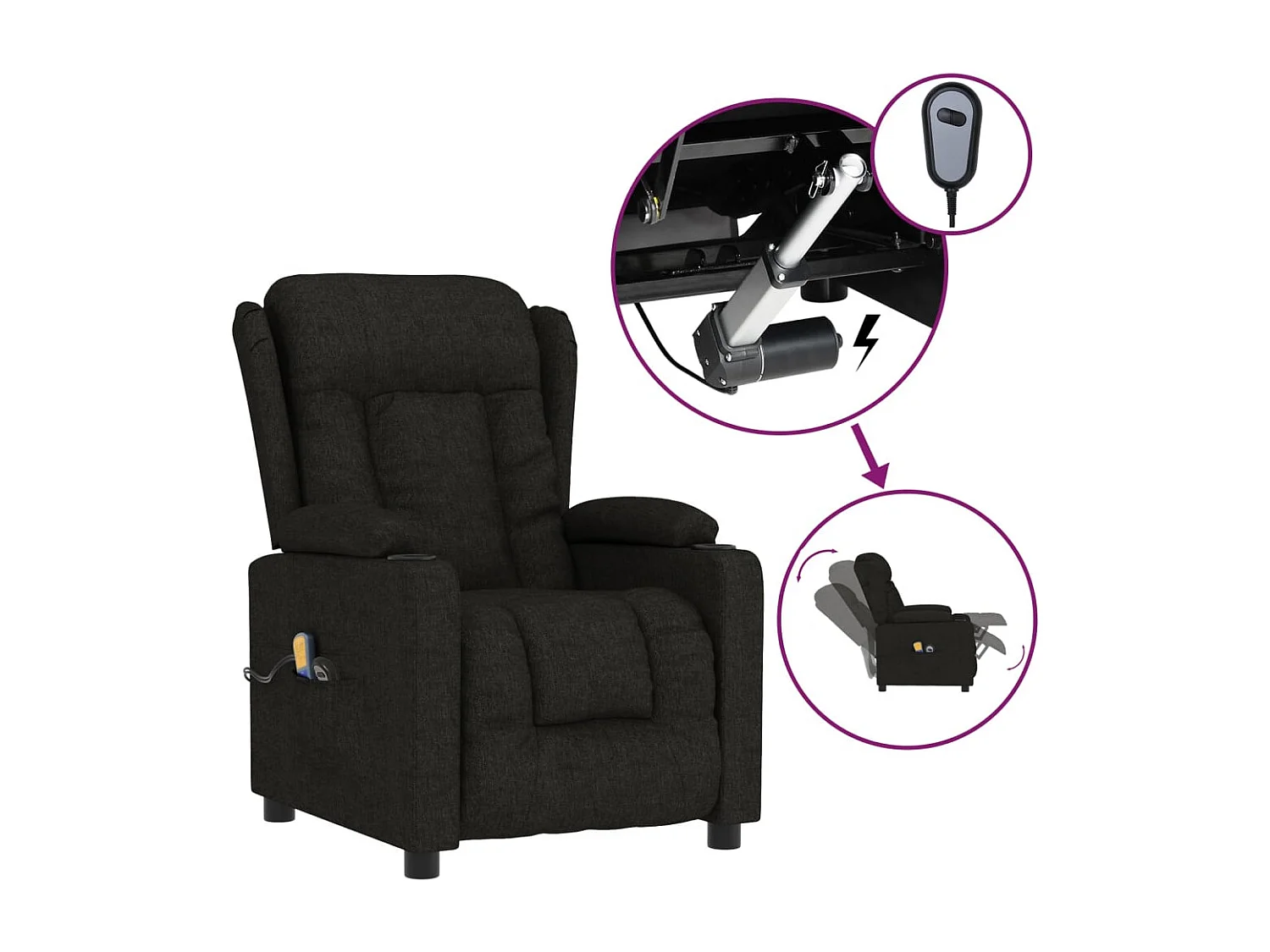 Fauteuil électrique de massage Noir Tissu