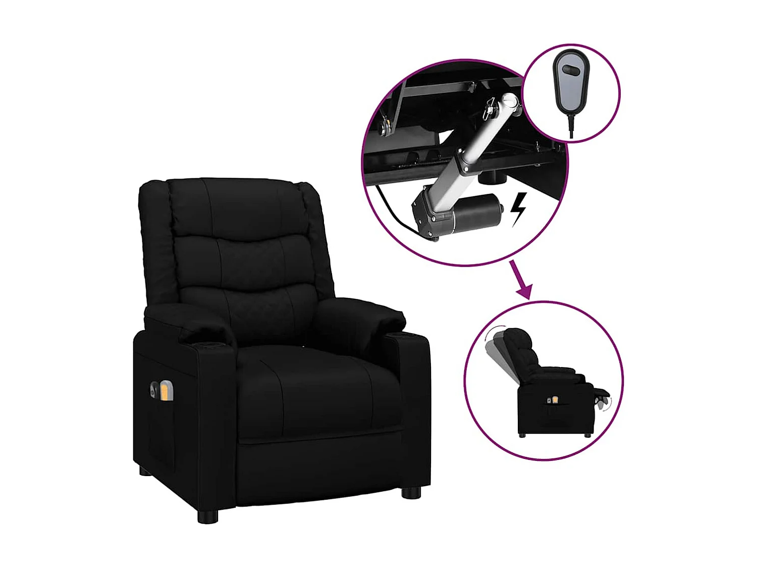 Fauteuil électrique de massage Noir Similicuir