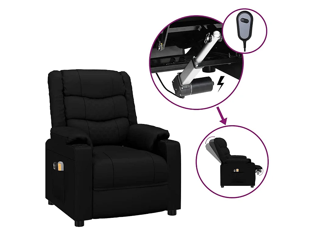 Fauteuil électrique de massage Noir Similicuir