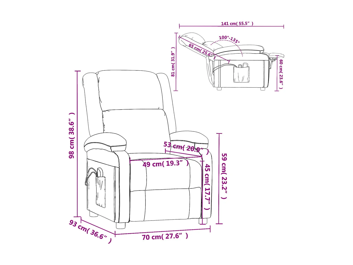 Sillón de masaje eléctrico terciopelo negro