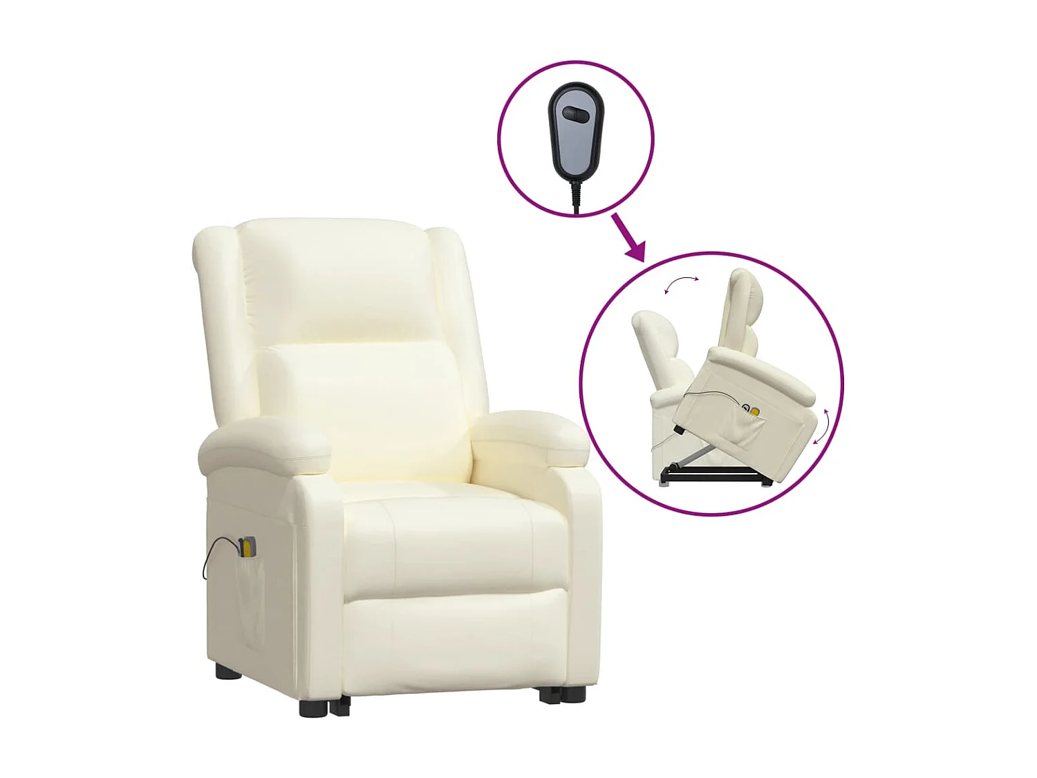 Massagesessel mit Aufstehhilfe Creme Kunstleder