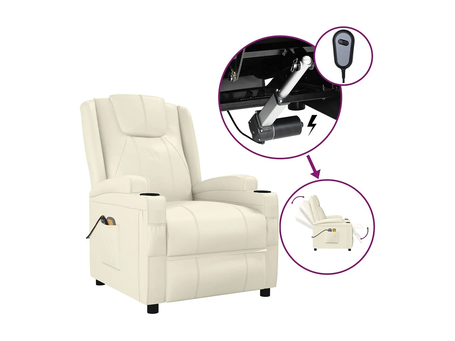 Fauteuil électrique de massage Crème blanc Similicuir